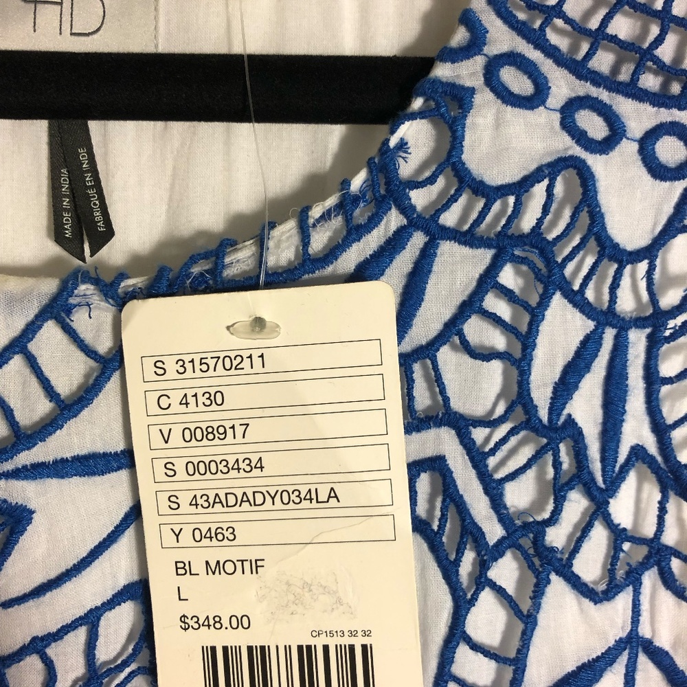 Anthropologie HD in Paris Maxi Dress White with Embroidered Blue Flowers - L - Picture 12 of 12